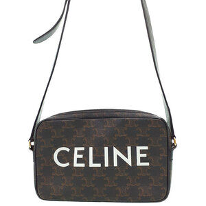 Celine Triomphe Messenger Bag Shoulder Canvas Leather Black Brown